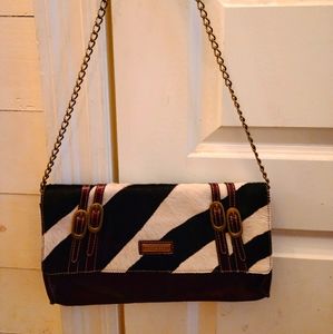 Leather and fur envelope bag